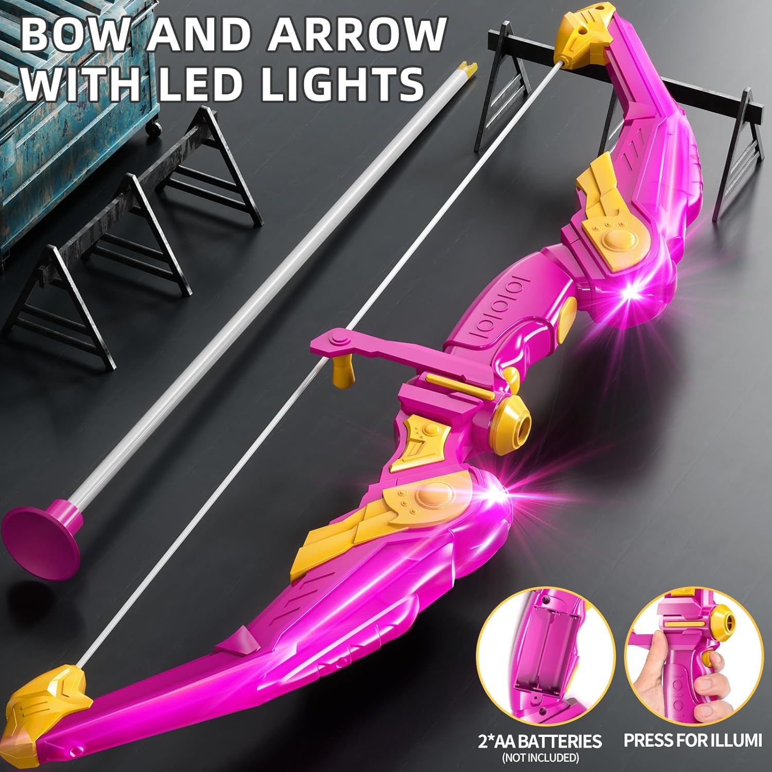 Kids Bow and Arrow Set, LED Light Up Archery Toy Set with 10 Suction Cup Arrows,Target & Arrow Quiver, Bow and Arrows Set Toys Gift for 3 4 5 6 7 8 9 10 11 12 Year Old Kids Boys Girls (Pink)