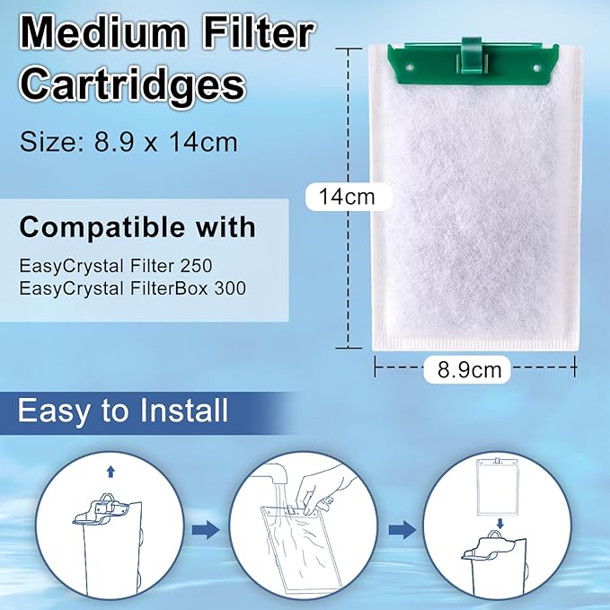 16 Pack Medium Filter Cartridges for Whisper Bio-Bag Filters, Aquarium Replacement Filter Cartridges for Whisper Filters Replacement Filter Cartridges for Whisper Filters 10i/IQ10/PF10 and ReptoFilter
