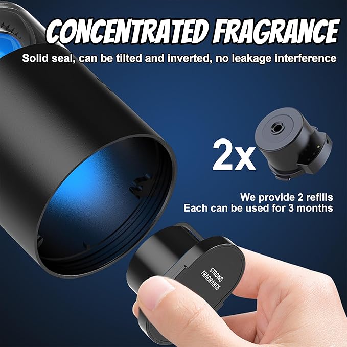 Smart Car Air Freshener, Car Air Freshener Diffuser with Ambient Light, Auto On/Off Intelligent Car Diffuser, 3 Mode Adjustable, Cars Scent Diffuser with 2 Essential Oil Box, Ice Cedar