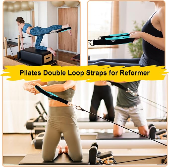 1 Pair Enhanced Pilates Double Loop Straps for Reformer, Thickened D-Ring Handle Straps, Yoga Exercise Accessories in 2 Lengths and Multicolor for Home Gym Workout-FlexoryFit