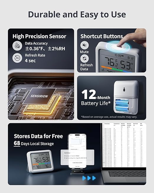 SwitchBot Meter Pro, Digital Hygrometer & Thermometer - Wireless Indoor Temperature & Humidity Monitor with Bluetooth App Control, Real-Time Alerts (1, Meter Pro+Outdoor Meter)
