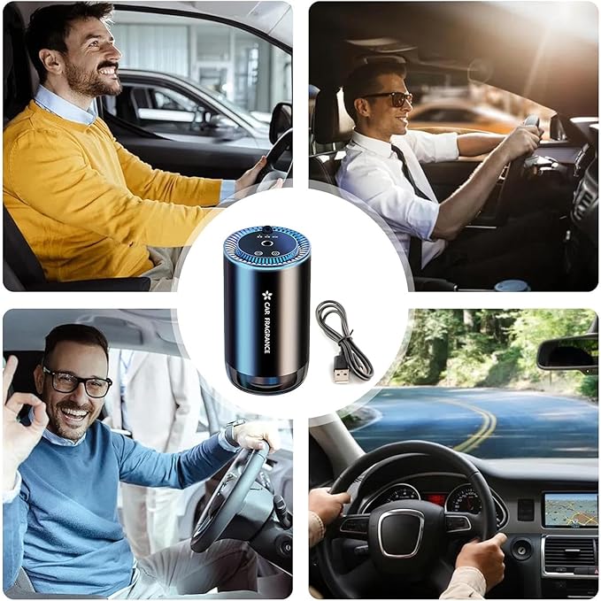 YUENTOEN Car Diffuser, Smart Car Air Freshener, USB Rechargeable Mini Portable Diffuser with 7 LED Color Changing Light and Auto-Off Safety Switch for Car Home Office Bedroom(No Perfume Included)