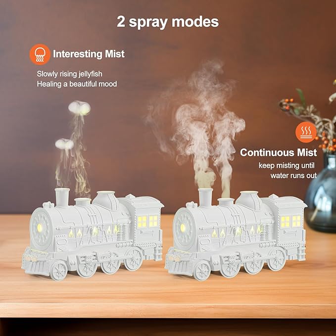 Train Diffuser 300ml, Aromatherapy Diffuser Cool Mist Ultrasonic Aroma Train Diffuser with Remote Control 2 Light 2 Mist Mode Auto Shut-Off for Bedroom Office Hotel (White)