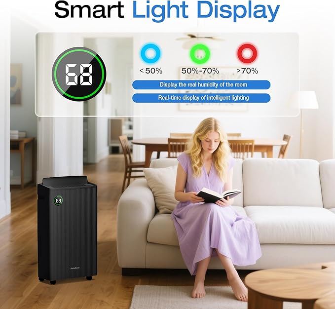 PHILODECO 80 Pint 4500 Sq.Ft with Drain Hose, Automatic Defrosting, Intelligent Humidity Control with 24HR Timer, Smart Quiet Dehumidifier, for Basement, Bathroom, Bedroom, Home, Black