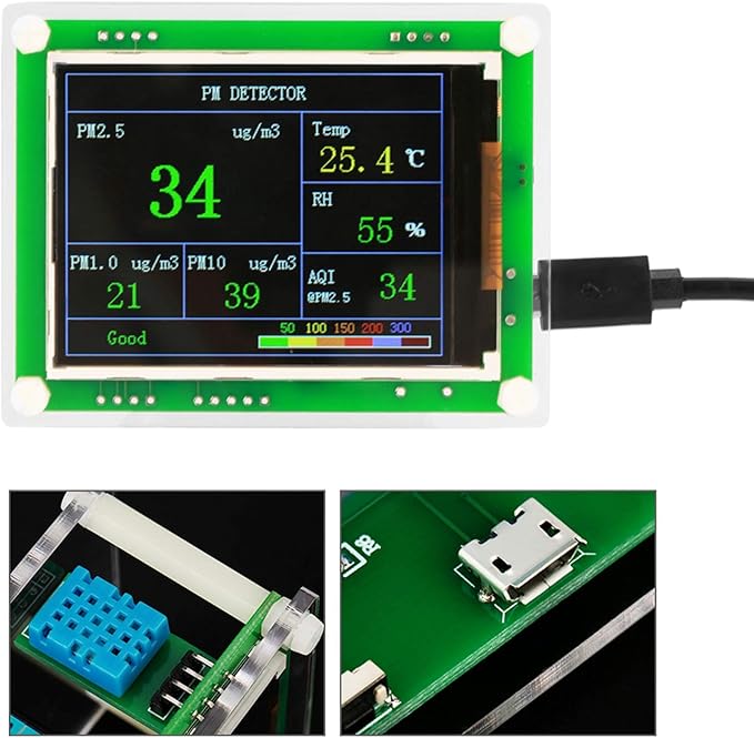 5V Air Quality Monitor, Air Pollution Detector Meter Sensor Tester with 2.8" TFT Screen for Monitoring PM2.5 Temperature Humidity and Air Particulates for Indoor/Outdoor
