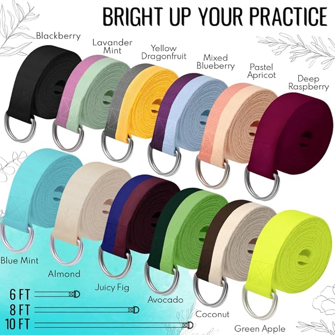 TECEUM Yoga Strap & Mat Strap – 2 IN 1 – Cotton – 6 ft 8 ft 10 ft (30+ colors) – Adjustable Non-Slip Belt for Yoga, Pilates, Stretching, Physical Therapy, Fitness & Home Workout – For Carrying Mats-FlexoryFit