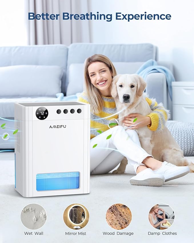Dehumidifier for Home, 135 OZ Water Tank (1000 sq.ft), Quiet Dehumidifier for Bathroom Bedroom RV Closet with Timer Setting, Auto Shut Off, 7 Colors LED Light, Sleep Mode, White