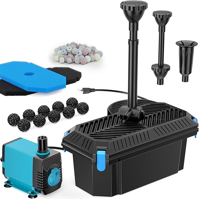 Antfraer Pond Filter with Pump Kits, Pond Filters for Outdoor Ponds Built In 660GPH Pond Pump, Pond Filter Box Suitable for Garden, Fountain, Pond, Animal Sink, Waterfall, Aquarium-Corded Electric