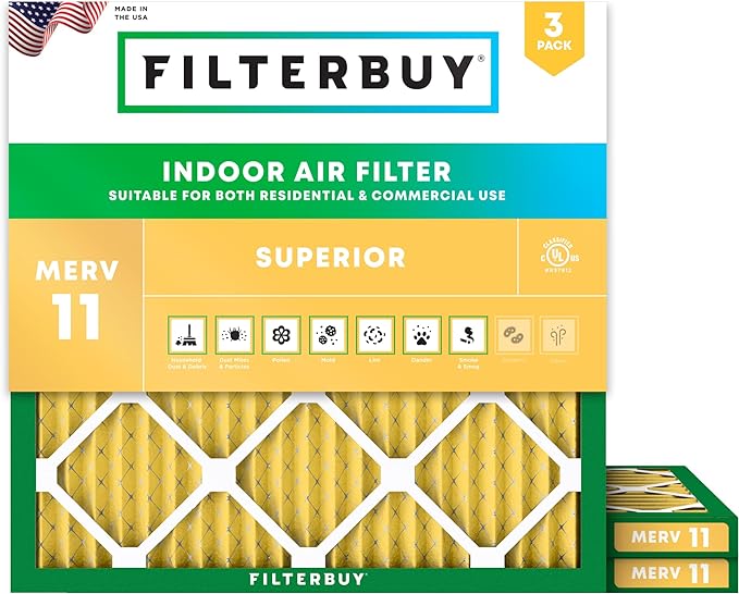 Filterbuy 17x17x1 Air Filter MERV 11 (MPR 1200) Allergen Defense Replacement (3-Pack), Electrostatic Pleated HVAC AC Furnace Filters, Made in USA (Actual Size: 17.00 x 17.00 x 0.75)
