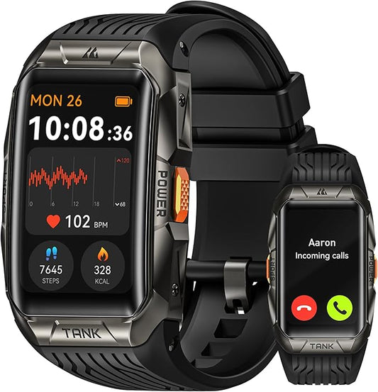 KOSPET Tank X2 Smart Watch Fitness Tracker, 24/7 Heart Rate, Blood Oxygen Monitor, Sleep Tracker, Blutooth Call, Stainless Steel Unibody, 1.64” AMOLED Always-on Display (Black)-FlexoryFit