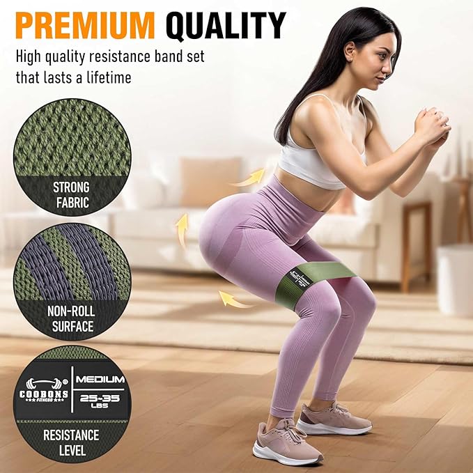 Fabric Resistance Bands for Working Out - Exercise Bands for Women and Men, Booty Bands for Legs and Glute, Yoga, Pilates, Rehab, Fitness and Home Workout-FlexoryFit