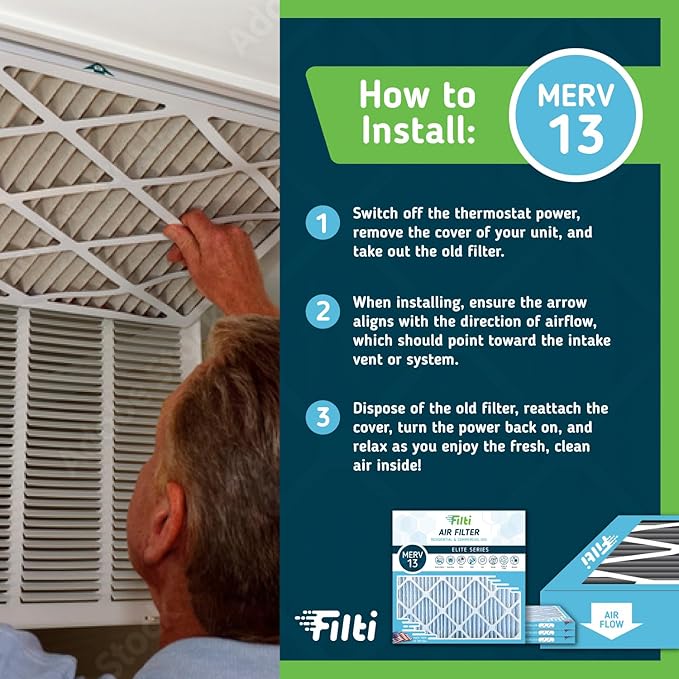 FILTI 14x24x1 Air Filter MERV 13 | Pleated Home Air Filter | HVAC AC Furnace Filter MADE IN USA (4 Pack)