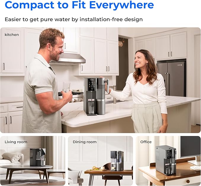 Waterdrop WD-A2 Countertop Reverse Osmosis System, 𝐇𝐨𝐭 𝐚𝐧𝐝 𝐂𝐨𝐥𝐝 RO System, Portable Pure Water Tank, Bottleless Water Cooler, 6 Temperature Settings, Hot Cold Room Water, 3:1 Pure to Drain