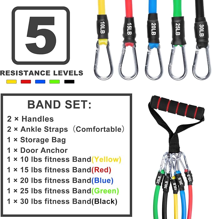Resistance Bands Set, Workout Bands with Handles, Door Anchor, Ankle Straps and Carry Bag, Exercise Bands for Shape Body and Home Workouts-FlexoryFit