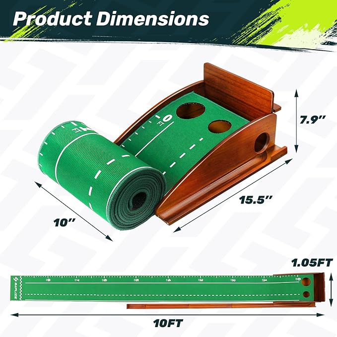 SAPLIZE Portable Putting Mat with Automatic Ball Return - Golf Practice Green with Mirror - Improve Accuracy Indoors or Outdoors