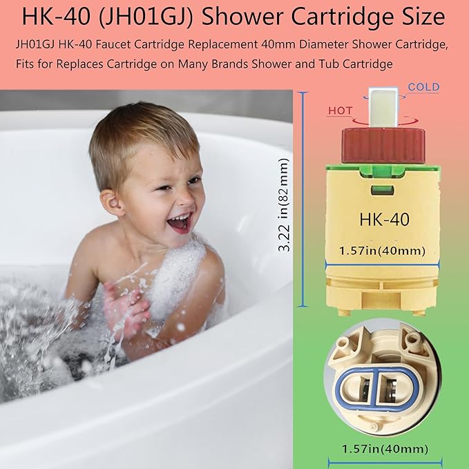 JH01GJ HK-40 Faucet Cartridge,Single Lever Faucet Cartridge,Compatible with Single Handle Tub and Shower Faucet,For Home Shower Cartridge Handle Cartridge Replacement,Commonly Used in Uberhaus Faucets