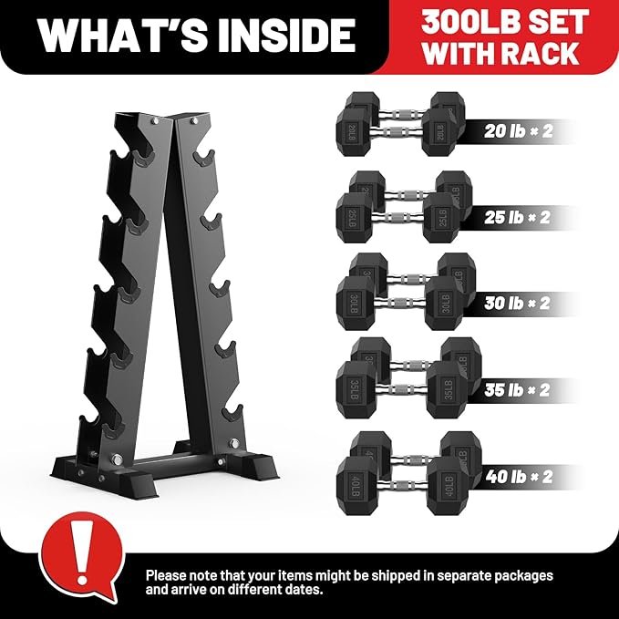 PAPABABE Hex Dumbbell Sets with Rack, 60-550lb Rubber Coated Dumbbell Weight Set and Storage Rack, Multiple Options Hand Weights for Strength Training-FlexoryFit