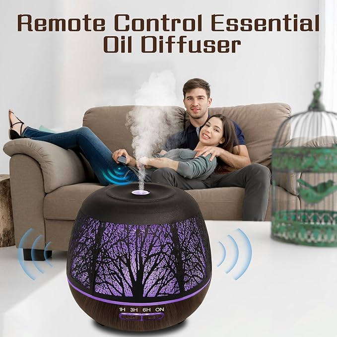 Essential Oil Diffuser for Bedroom 400ml,Diffusers for Home with Remote Control,Cool Mist Humidifier Large Room,Ultrasonic Scent Diffuser Waterless Auto Off,7 Colors Light & 3 Mist Modes for Desk Tree