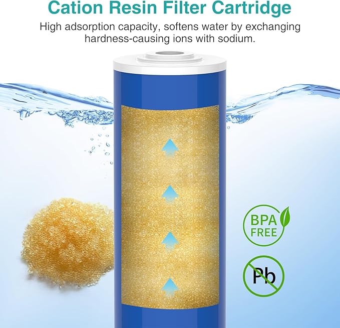 SimPure 20" x 4.5" Cation Exchange Resin Filter, Whole House Water Softening Filter Cartridge for DB20P, DB20P-3 (4 Pack)
