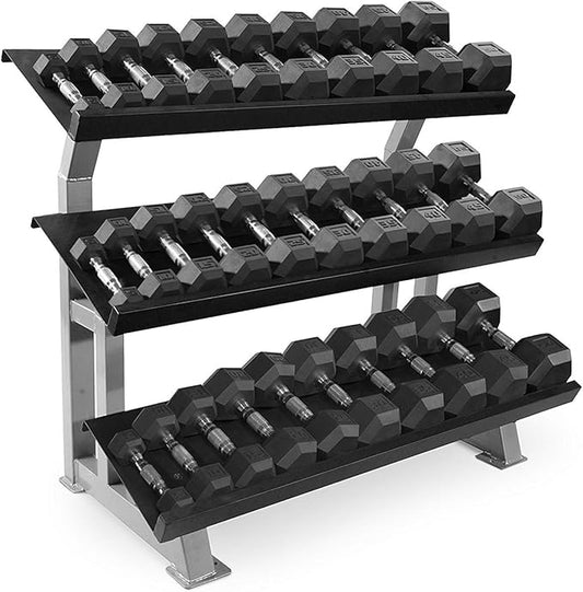 WF Athletic Supply Rubber Coated Hex Dumbbell Set, Multiple Choices Available - Dumbbells with Rack Stand and Mat, or Dumbbells Only (200/550/1200/2100/3000 LB)-FlexoryFit