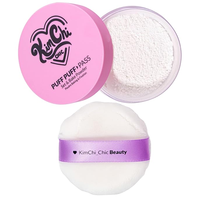 Kimchi Chic Beauty Puff Puff Pass Set and Bake Setting Powder for Makeup, Extra Fluffy Loose Face Powder Poof, Soft Natural Face Makeup for Uneven Skin Tone, 01 Ivander-FlexoryFit