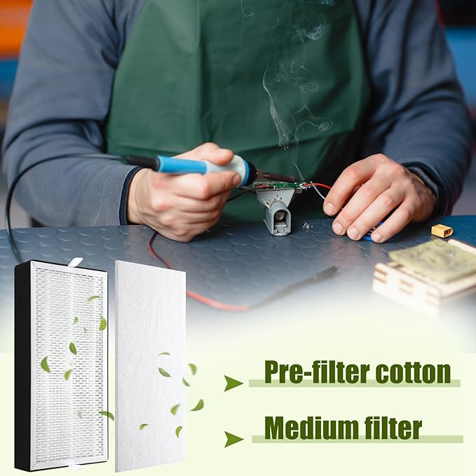 LemonRoad 4 Pcs Filter Refills Accessories Includes Medium Filter Replacement with Prefilter Cotton Replacement for Solder Fume Extractor Soldering Smoke Absorber, 14.4 x 6.9''
