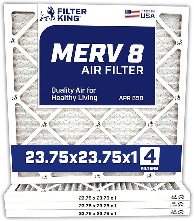 Filter King 23.75x23.75x1 Air Filter | 4-PACK | MERV 8 HVAC Pleated A/C Furnace Filters | MADE IN USA | Actual Size: 23.75 x 23.75 x .75"