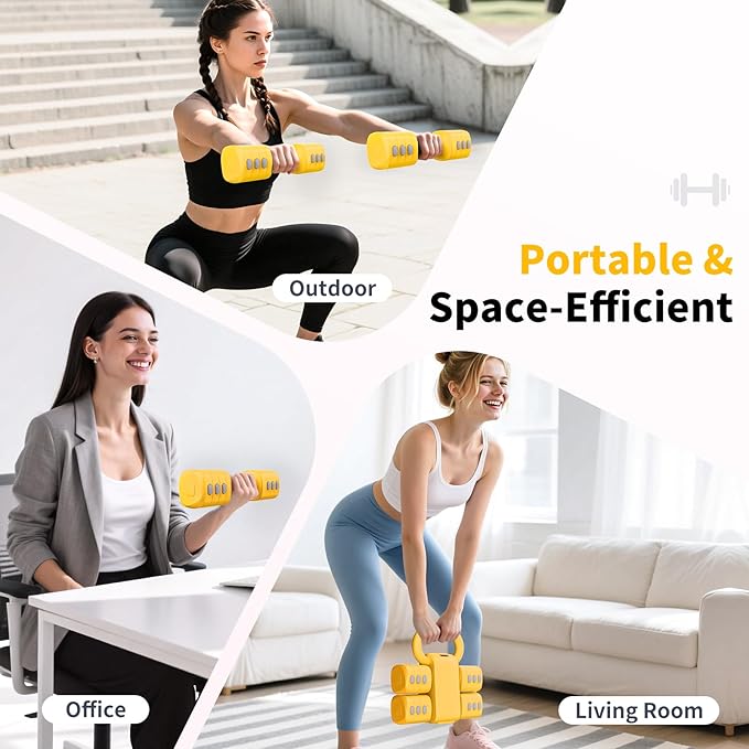 2-in-1 Adjustable Dumbbells Set, 4 Levels Weight Dumbbells Set for Women Men, Each 2.2/3.3/4.4/5.5lb Hand Weights with Kettlebell Form for Home Gym Exercise Training-FlexoryFit