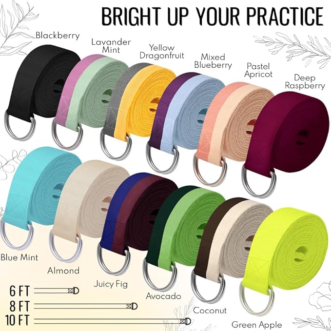 TECEUM Yoga Strap & Mat Strap – 2 IN 1 – Cotton – 6 ft 8 ft 10 ft (30+ colors) – Adjustable Non-Slip Belt for Yoga, Pilates, Stretching, Physical Therapy, Fitness & Home Workout – For Carrying Mats-FlexoryFit
