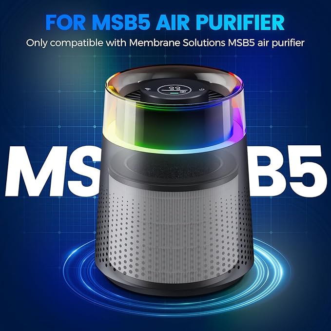 4 Pack MSB5 Filter Replacement Compatible with Membrane Solutions MSB5 Air Puri-fier, 3-in-1 Hepa Air Filter Replacement with High-Efficiency Filtration for Smoke Pollen Dander Hair Smell