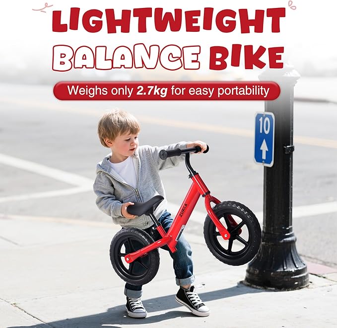 12 inch Toddler Balance Bike Adjustable Handlebar & Seat Anti-Slip Grip Suitable for 2-5 Years Old with Footrest Lightweight for Tolddlers Boys Girls Multiple Colors to Choose-FlexoryFit
