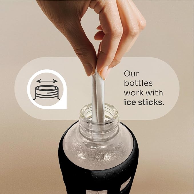 purifyou 40oz / 32oz / 22oz / 12oz Borosilicate Glass Water Bottle with Time & Volume Markers, Silicone Sleeve, Stainless Steel Lid | Reusable Glass Bottle for Water & Juice (22oz Jet Black)