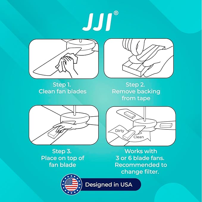 JJI Ceiling Fan Air Filter - Activated Charcoal Ceiling Fan Filters for Pets - Ceiling Fan Blades Shape Design - Easily Sticks on Ceiling Fan Blade Top (40Pack)