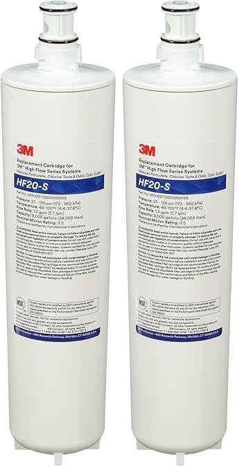 3M Water Filtration Replacement Cartridge for Commercial Ice Maker Machines HF20-S for High Flow Series ICE120-S, Reduces Sediment, Chlorine Taste and Odor, Cysts, Inhibits Scale (Pack of 2)