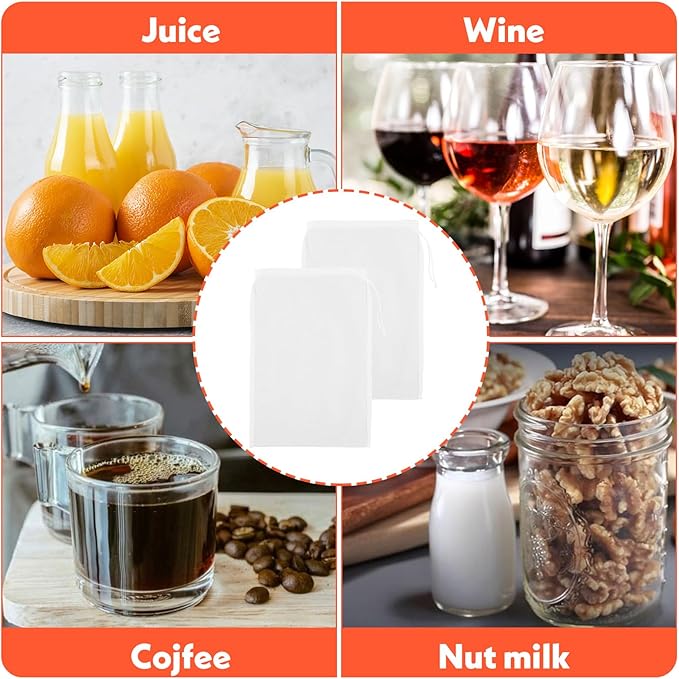 6 Pcs Nut Bag Strainer, 12 X 8 Inch Nylon Cheese Cloth Strainer Bags, Reusable Juice Food Strainer Professional Cheese Cloth Bag, Fine Mesh Bag For Straining Fruit Juice Tofu Yogurt Tea