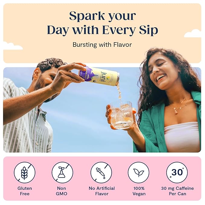 Juni Sparkling Adaptogen Drink with Ashwagandha, Lion’s Mane & Reishi Mushrooms | Green Tea for Focus, Zero Sugar, 5 Calories, Organic | Non Alcoholic Drinks - Tropical 12 pack-FlexoryFit