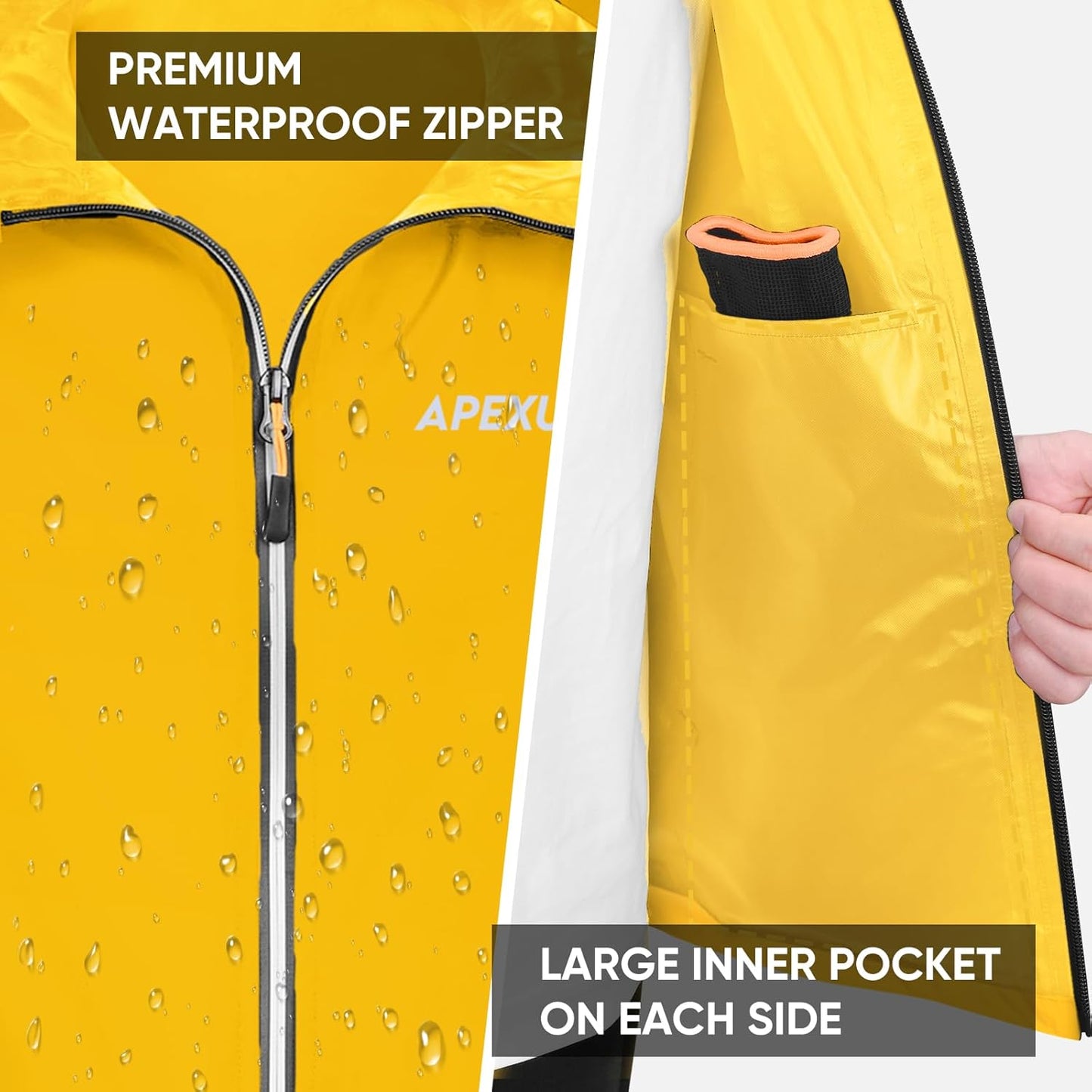 APEXUP Packable Rain Jacket Men with Reflective Zipper, Lightweight Waterproof Raincoat, Mens Rain Jacket for Outdoor Sports