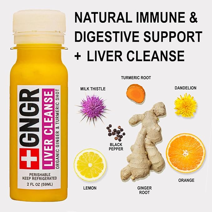 '+GNGR Liver Cleanse Shot, Cold-Pressed Ginger Shot with Milk Thistle, Dandelion Root, Turmeric Root, Immunity Shot for all natural Liver Support, Detox, Immunity, Digestion, Cleanse (2 Oz, Pack of 12)-FlexoryFit
