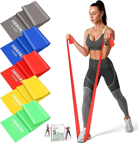 5 Pcs Resistance Bands, Professional Exercise Bands Elastic Stretch Bands for Fitness Yoga Pilates Stretching Strength Training, Workout Bands for Women and Men Home Gym-FlexoryFit