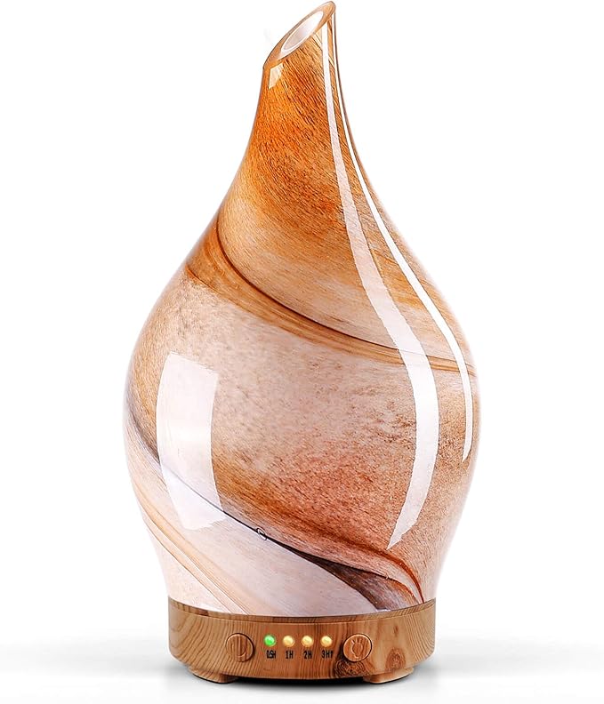 Porseme 150ml Essential Oil Diffuser Glass Color Changing Aroma Air Diffusers Aromatherapy Ultrasonic Cool Mist Humidifier 6 Running Hours Waterless Auto-Off for Sleeping, Yoga, Office, Spa (Desert)