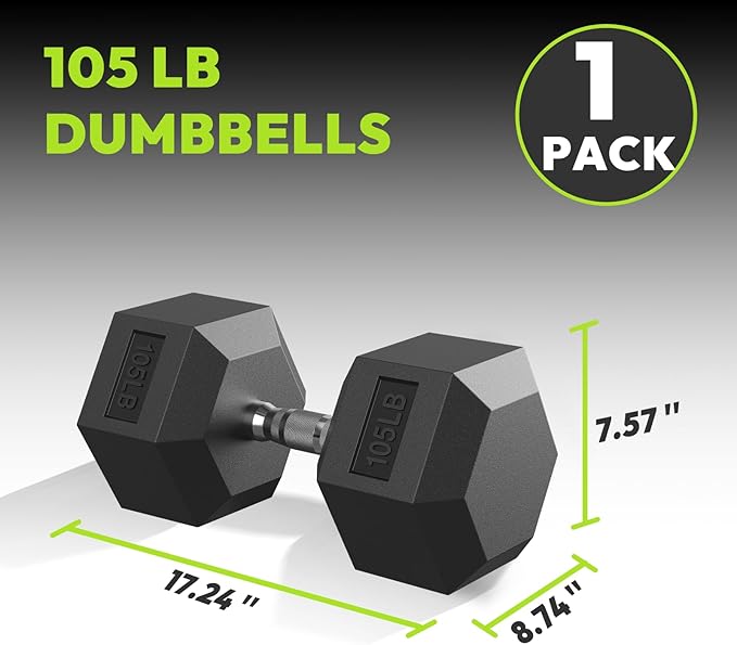 Hex Dumbbell 40-125 lb, Rubber Encased Exercise & Fitness Dumbbells, Hand Weight for Strength Training-FlexoryFit