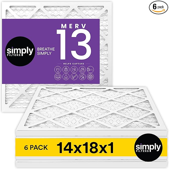 Simply Filters 14x18x1 MERV 13, MPR 1500 Air Filter (6 Pack) - Actual Size: 13.75"x17.75"x0.75" HVAC, AC Furnace Filter