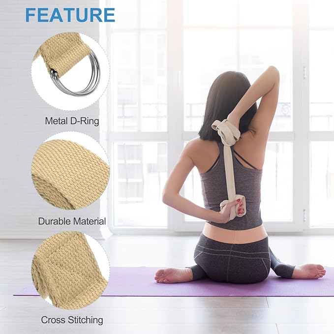 PATIKIL Yoga Strap for Stretching Cotton Yoga Belt with Adjustable Metal D-Ring Buckle Stretch Band for Fitness Pilates-FlexoryFit