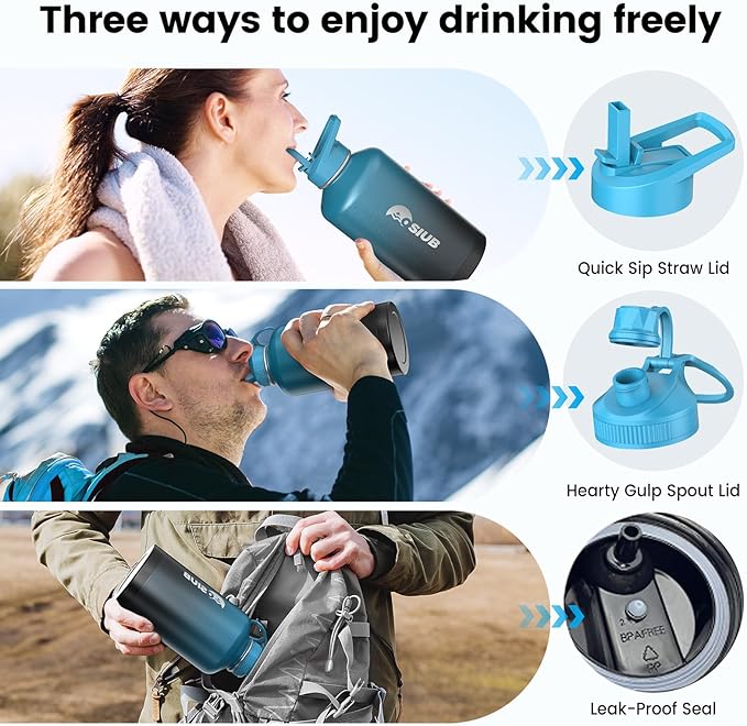 Insulated Water Bottle 87 oz, Triple Wall Vacuum Stainless Steel(Cold for 48 Hrs),Leak Proof & BPA-Free,Half Gallon Water Bottle with Reflective Paracord & Flip Straw for Sports & Travel, Indigolack-FlexoryFit