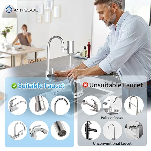 WINGSOL Stainless Steel Water Filter for Sink Faucet, NSF/ANSI 42 & 53, 360° Rotating Tap Purifier Reduces PFAS, Lead, Chlorine & Microplastics, 350 Gallons Long-Lasting for Kitchen & Bathroom