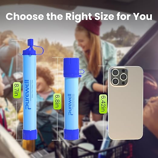 Purewell Outdoor Water Filter Personal Water Filtration Straw Emergency Survival Gear Water Purifier for Camping Hiking Climbing Backpacking(2PCS)