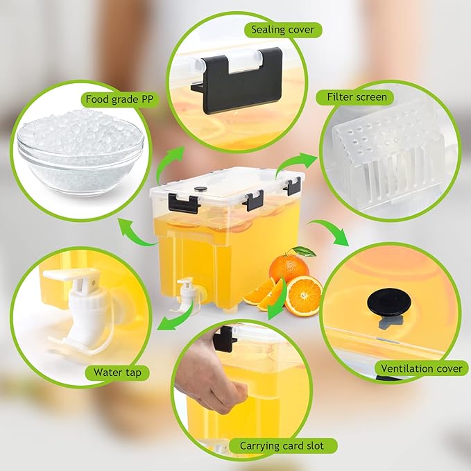 1.5 Gallon Drink Dispenser For Fridge,Beverage Dispenser With Spigot. Milk,Lemonade Dispenser,Juice Containers With Lids For Fridge, Parties And Dairly Use，100% Sealed And Filter screen