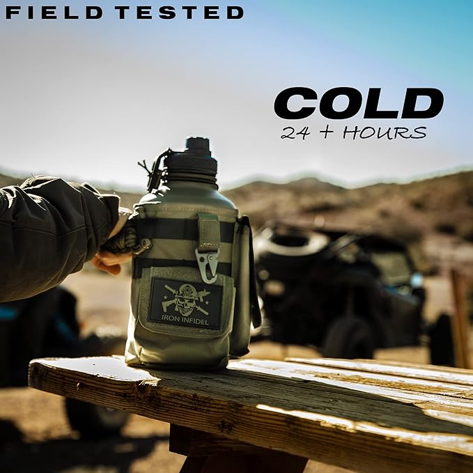 Iron Infidel Battle Bottle - Half Gallon Insulated Water Bottle with Paracord Handle, Large 64 oz Stainless Steel Water Jug with Rugged, Removable Sleeve for Keys, Wallet & Phone (Gangrene 2L)-FlexoryFit