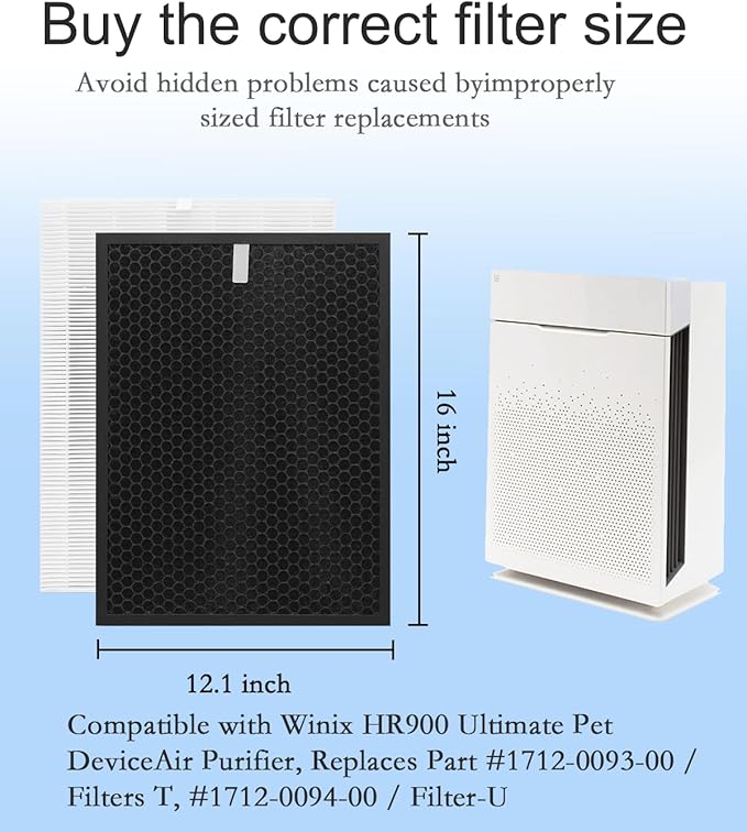 HR900 Replacement Filter T Set Compatible with Winix HR900 Ultimate Pet Air Purifier,H13 True HEPA + Activated Carbon Filter,Part Number 1712-0093-00 & 1712-0094-00/Filter U