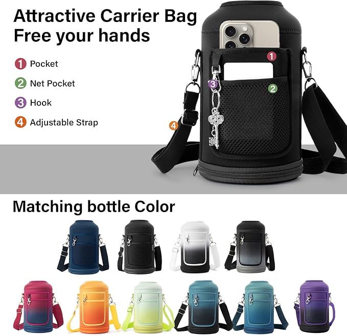 1 Gallon Water Bottle Insulated | Thickened Stainless Steel Vacuum Metal Water Jug | Portable Sports Large for Gym and Hiking with Straw, Carrier Bag, Handle Strap | BPA-Free 128 oz-FlexoryFit